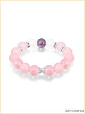 Natural Rose Quartz 7 Chakra Bracelet, Healing Crystal Stretch for Anxiety